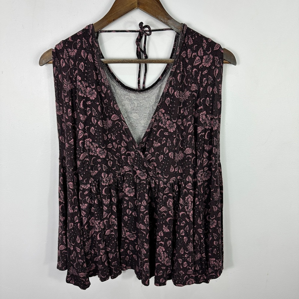American Eagle Purple Floral Top Womens Small Flare Sleeve Boho Whimsigoth Fairy
